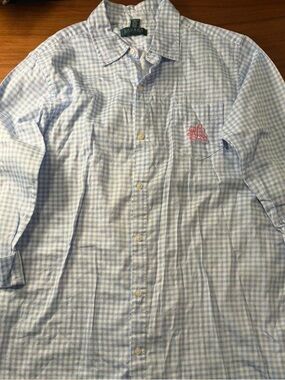 Men’s Lauren Ralph Lauren Pale Blue and White Gingham Shirt 3/4 Sleeve. Size M
